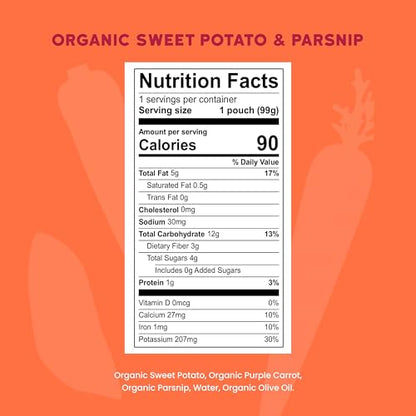 Serenity Kids 6+ Months Organic Veggie Puree Baby Food Pouches - No Added Sugar & Allergen Free - BPA-Free Baby Snacks & Toddler Food with Sweet Potato & Parsnip - 3.5 Oz, 12 Pack