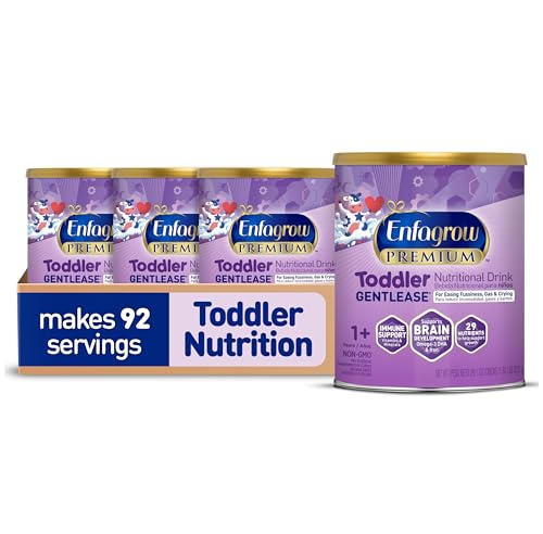 Enfagrow PREMIUM Gentlease Toddler Nutritional Drink, Made with Real Milk, Designed to Ease Fussiness, Gas & Crying, Nutrients for Growth & Immune Support, Powder Can, 29.1 Oz (Pack of 4)