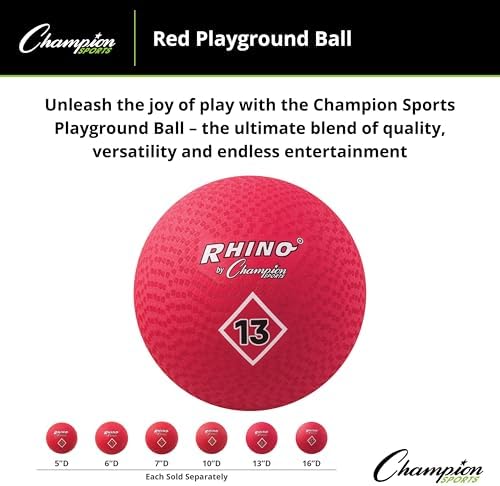 Champion Sports Playground Ball – High-Bounce 2-Ply Construction, Durable Red Ball for Throwing, Catching & Kicking - Multiple Sizes (5", 6", 7", 10", 13", 16")