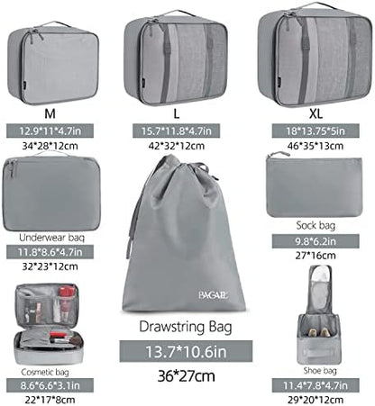 BAGAIL 8 Set Packing Cubes Luggage Packing Organizers for Travel Accessories-Pewter Color