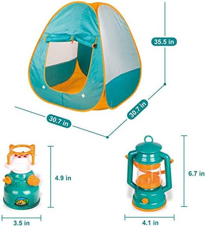 FUN LITTLE TOYS Pop Up Play Tent with Camping Gear and Tools Set, Outdoor Toys for Kids