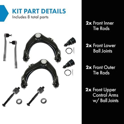 TRQ Front Steering & Suspension Kit Ball Joint Control Arm with Ball Joint Tie Rod Compatible with 2001-2003 Acura CL 1999-2003 TL 1998-2002 Honda Accord