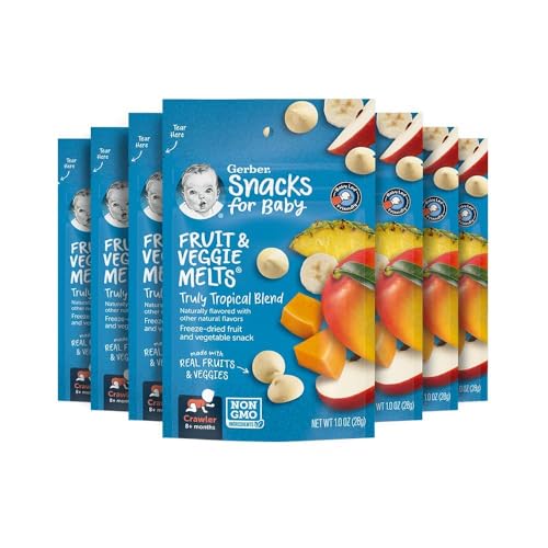 Gerber Stage 3 Baby Snacks, Truly Tropical Blend, Fruit & Veggie Melts, Baby Led Feeding, 7PK