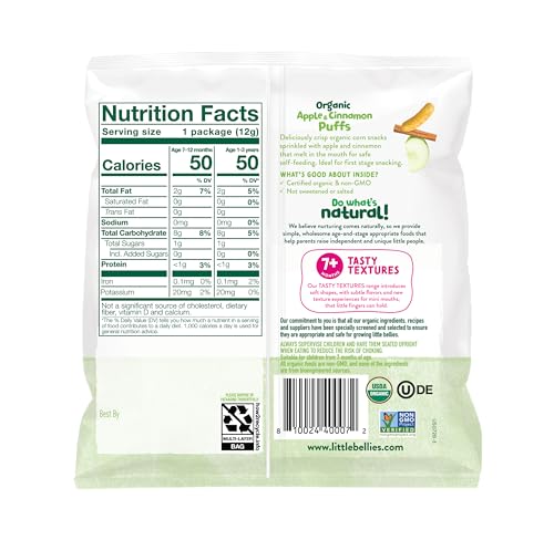 Little Bellies Organic Puffs Variety Pack, Blueberry & Apple and Cinnamon (Pack of 18)