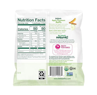 Little Bellies Organic Puffs Variety Pack, Blueberry & Apple and Cinnamon (Pack of 18)
