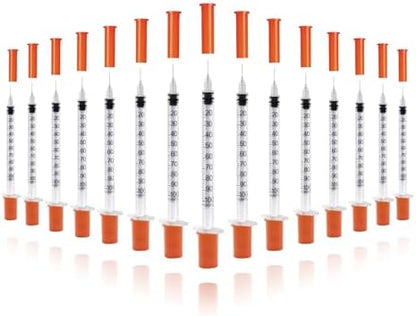 U-100 Syringes with Needle - 30G 5/16" (8mm) 1ml/cc Disposable Syringe, Individual Wrapped, 100PACK