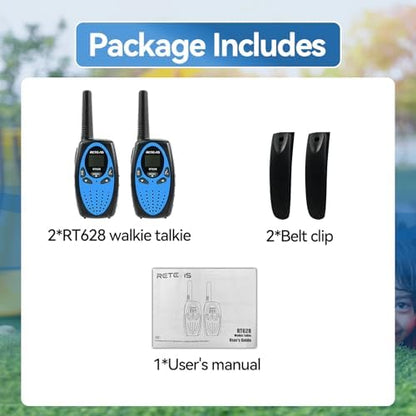 Retevis RT628 Kids Walkie Talkies, Long Range 2 Way Radio 22 Channel, Durable Toy Birthday Gifts for 6-12 Year Old Boys and Girls, Handheld Walkies Talkie for Outside Hiking Camping(Black Blue 1 Pair)