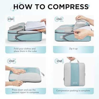 10 Set Compression Packing Cubes for Travel Essentials,Compressible Expandable Packing Cubes for Suitcase,OlarHike Luggage Organizer Bags for Travel,Handy Helper for Organizing Clothes(Blue Gray)
