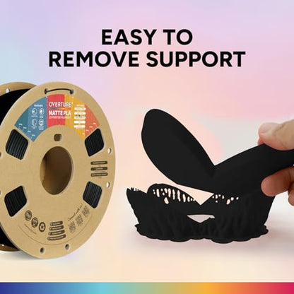 OVERTURE PLA Matte 3D Printer Filament 1.75mm, Matte PLA 2kg Cardboard Spool (4.4lbs), Dimensional Accuracy +/- 0.02 mm (Matte Black 2-Pack)