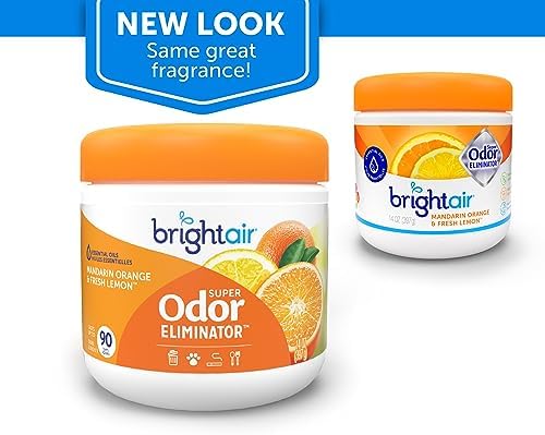 Bright Air 14 oz. Super Odor Eliminator, For Medium-Size Spaces, Mandarin Orange and Fresh Lemon Scent, Case of 6, Air Freshener, Natural Essential Oils, Lasts Up to 90 Days Each