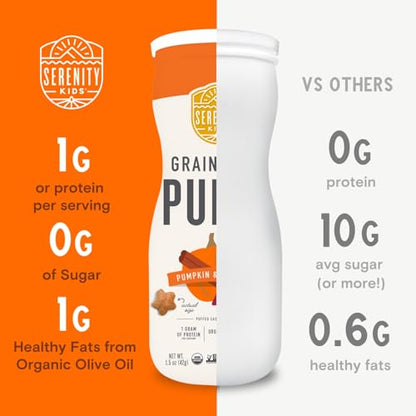 Serenity Kids 6+ Month Grain Free Puffs Toddler & Baby Snack - No Added Sugar - No Gluten or Rice - BPA & Allergen Free - With Organic Cassava, Veggies & Herbs - Pumpkin & Cinnamon - 6 Count