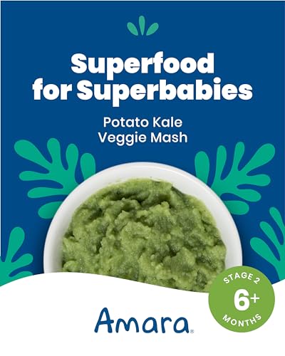 Amara Organic Baby Food - Stage 2 - Kale Potato - Baby Cereal to Mix With Breastmilk, Water or Baby Formula - Shelf Stable Baby Food Pouches Made from Organic Fruit and Veggies - 14 Pouches, 3.5oz Per Serving