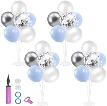 Baby Blue and Silver Balloon Stand Centerpiece Table Decorations for Baby Shower Wedding Engagement Bridal Shower Anniversary Birthday Party Decorations(Baby blue silver set4)