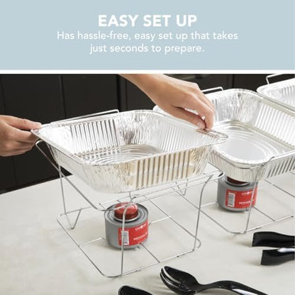 12 Pack - Disposable Chafing Dish Buffet Set, Welded Body Food Warmers for Parties, 2hr Fuel Cans Complete Set, Half Size Pans, Warming Trays