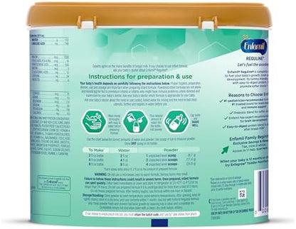 Enfamil Reguline Baby Formula, Milk-Based Infant Nutrition, Dual Prebiotics for Soft, Comfortable Stools within 1 Week of Use, Omega-3 DHA for Immune Support, Reusable Powder Tub, 19.5 Oz