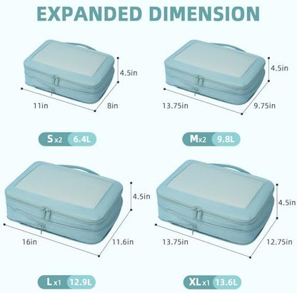 BAGAIL 4 Set/6 Set/8 Set Compression Packing Cubes Travel Accessories Expandable Packing Organizers (Square Mesh, 06-Dusty Blue)