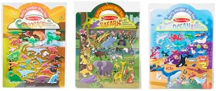 Melissa & Doug Reusable Puffy Sticker Wild Adventures Play Set 3-Pack (118 Stickers: Safari, Dinosaur, Ocean) - FSC Certified