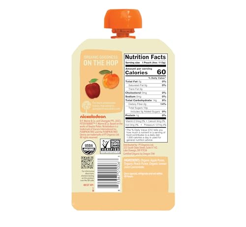 Pumpkin Tree Peter Rabbit Organics Apple and Peach, Fruit Snack Squeeze Pouch, 4 Ounce (Pack of 10)