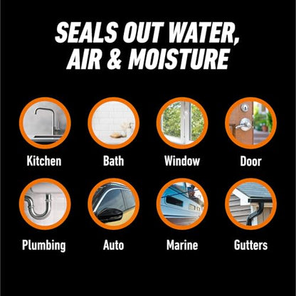 Gorilla Waterproof Caulk & Seal Silicone Sealant, 10oz Cartridge (Pack of 2) - White Caulking Sealant for Kitchen, Window, Bath, Marine, Door and More