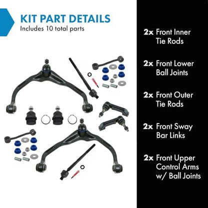 TRQ Front Steering & Suspension Kit Ball Joint Control Arm with Ball Joint Sway Bar Stabilizer Link Tie Rod Compatible with 2008-2011 Dodge Nitro