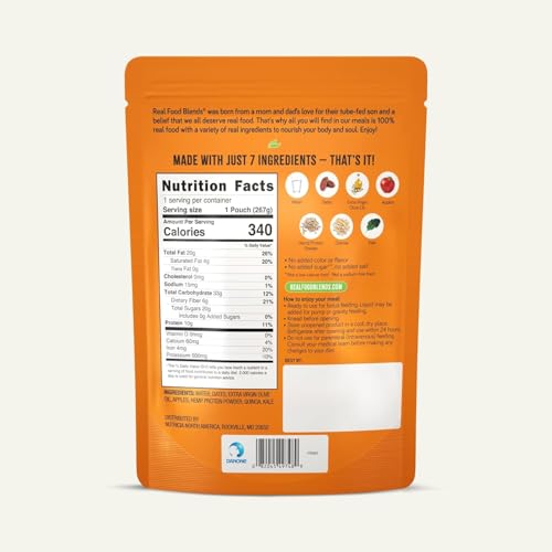 Real Food Blends Quinoa, Kale & Hemp - Pureed Food Meals for Tube Feeding with Protein, Vegetables & Fruits - Plant-based - 340 Calories for Breakfast, Lunch & Dinner - 9.4 oz (Pack of 12)