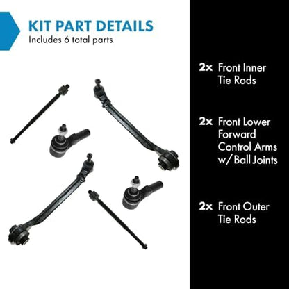 TRQ Front Steering & Suspension Kit Control Arm with Ball Joint Tie Rod Compatible with 2005-2010 Chrysler 300 2008-2010 Dodge Challenger 2006-2010 Charger 2005-2008 Magnum