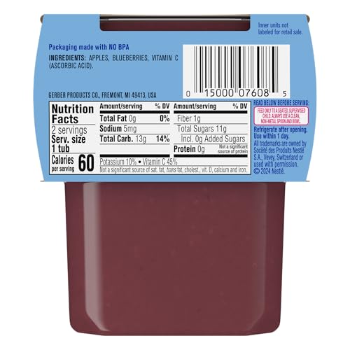 Gerber 2nd Foods Apple Blueberry, 4 Ounce Tubs, 2 Count (Pack of 8)