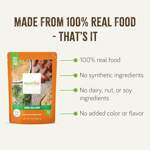 Real Food Blends Quinoa, Kale & Hemp - Pureed Food Meals for Tube Feeding with Protein, Vegetables & Fruits - Plant-based - 340 Calories for Breakfast, Lunch & Dinner - 9.4 oz (Pack of 12)