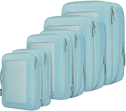 BAGAIL 4 Set/6 Set/8 Set Compression Packing Cubes Travel Accessories Expandable Packing Organizers (Square Mesh, 06-Dusty Blue)