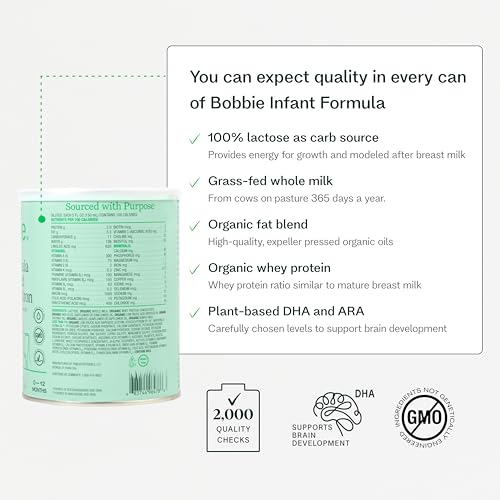 Bobbie Whole Milk, Grass Fed Infant Formula with Iron, Plant Based DHA and ARA, Vitamin D and Protein Blend Modeled After Breast Milk, For Newborn Baby to 12 Month Old, 14.1 oz