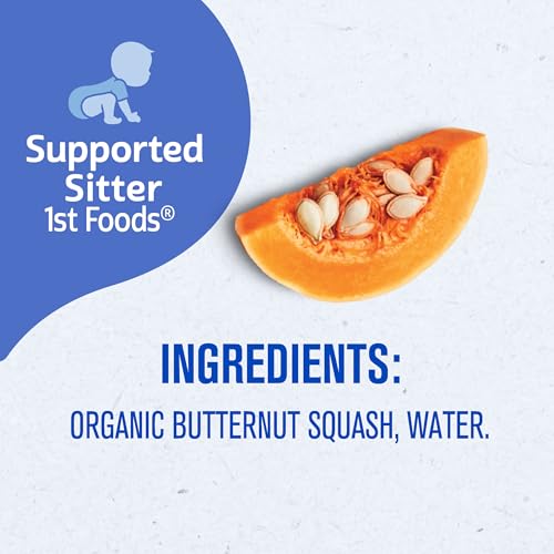 Gerber Stage 1 Baby Food, Organic Butternut Squash Jar, Baby Puree, Non-GMO, Vegetable, Puree Jars Glass, 10-pack