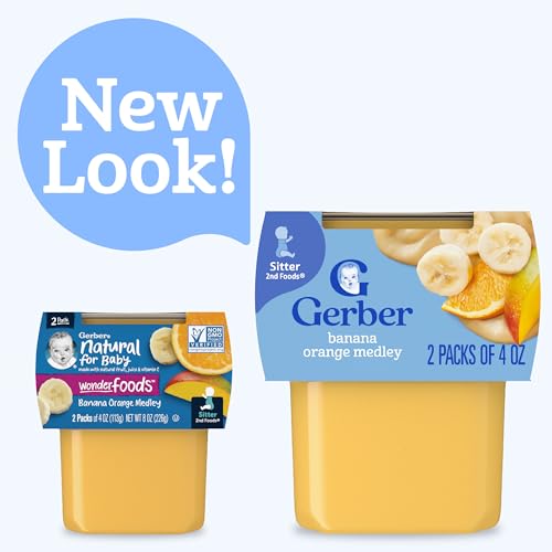 Gerber 2nd Foods Fruits Banana & Orange Medley Pureed Baby Food, 4 Ounce Tubs, 2 Count (Pack of 8)