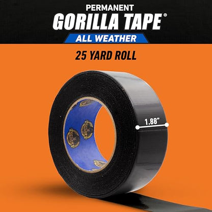 Gorilla All Weather Duct Tape, Black, 1.88" x 25 yd (Pack of 2) - UV and Temperature Resistant Waterproof Tape for Outdoor Repairs