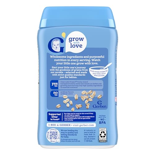 Gerber Stage 1 Baby Food, Baby Oatmeal Cereal, 8g Whole Grains, Iron, Zinc & Vitamin B12, Infant Cereal, 6-Pack