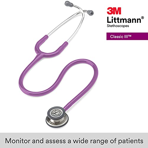 3M Littmann Classic III Monitoring Stethoscope, 5832, More Than 2X as Loud, Weighs Less, Stainless Steel Chestpiece, 27" Lavender Tube