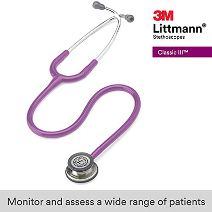 3M Littmann Classic III Monitoring Stethoscope, 5832, More Than 2X as Loud, Weighs Less, Stainless Steel Chestpiece, 27" Lavender Tube