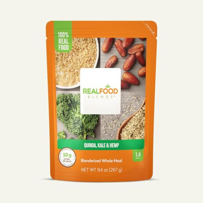 Real Food Blends Quinoa, Kale & Hemp - Pureed Food Meals for Tube Feeding with Protein, Vegetables & Fruits - Plant-based - 340 Calories for Breakfast, Lunch & Dinner - 9.4 oz (Pack of 12)