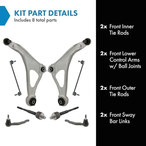 TRQ Front Steering & Suspension Kit Control Arm with Ball Joint Sway Bar Stabilizer Link Tie Rod Compatible with 2013-2014 Nissan Altima