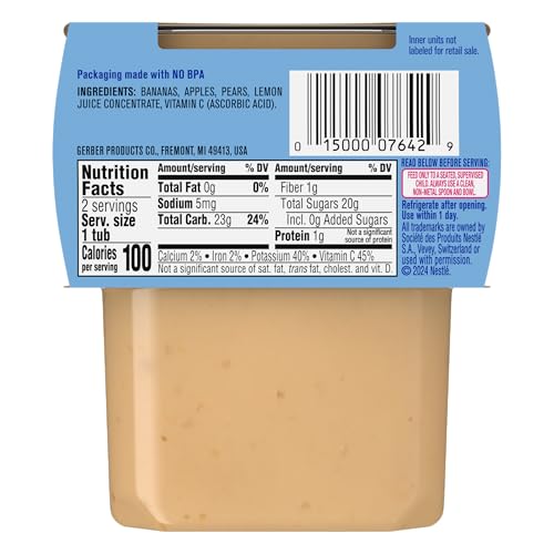 Gerber 2nd Foods Bananas with Apples & Pears, 4 Ounce Tubs, 2 Count (Pack of 8)
