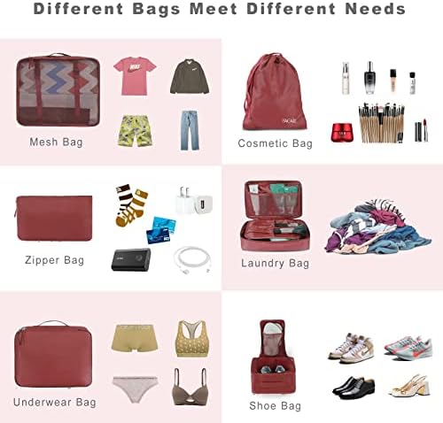 BAGAIL 8 Set Packing Cubes Luggage Packing Organizers for Travel Accessories-Wine Red
