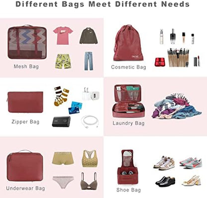 BAGAIL 8 Set Packing Cubes Luggage Packing Organizers for Travel Accessories-Wine Red
