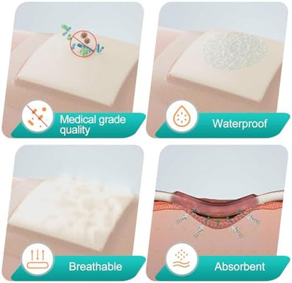 Dimora Silicone Foam Dressing with Border Adhesive 4"x4" Wound Dressing First Aid Bandage for Wound Care 10 Pack