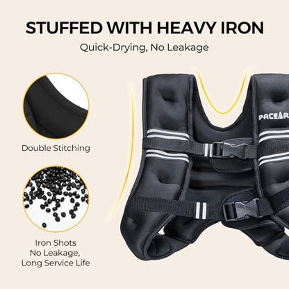 PACEARTH Weighted Vest,4lb/6lb/10lb/12lb/16lb/20lb/25lb/30lb Weight Vest with Reflective Stripe, Body Weight Vests Adjustable for Men, Women Workout, Strength Training, Running, Walking, Jogging