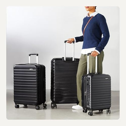 Amazon Basics 3-Piece Set (21", 26", 30"), Hardshell Suitcases With Wheels, Expandable For Up to 25% More Space, With Scratch-Resistant Surface, Four Multi-directional Wheels, Black