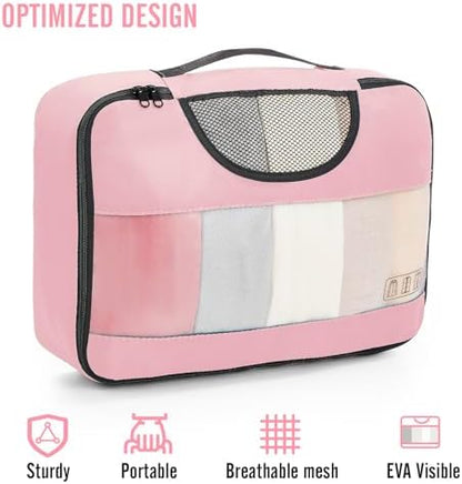 Veken 8 Set Packing Cubes for Travel Essentials, Pink Suitcase Organizer Bags in 4 Sizes, Carry-On Luggage Accessories with Large Laundry & Hanging Toiletry Bag, Must-Have for Airplane, Road Trip