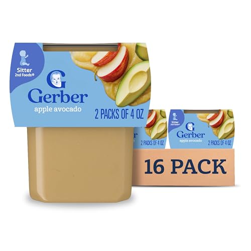Gerber 2nd Foods, Apple Avocado Pureed Baby Food, 4 Ounce Tubs, 2 Count (Pack of 8)