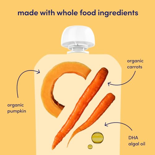 Cerebelly Organic Baby Food Pouches – Organic Veggie Purees for Toddlers | No Added Sugar, Fiber, Non-GMO | Blended Toddler Food | 4oz BPA-Free Baby Food | Carrot Pumpkin | 12 Count