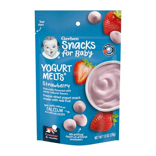 Gerber Stage 3 Baby Food Snacks, Strawberry Yogurt Melts, Freeze Dried Yogurt and Fruit Snacks for Babies, Baby Led Feeding, 7-Pack
