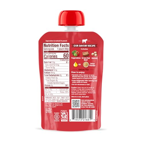 Happy Baby Organics Savory Blends Stage 3 Baby Food Puree, Grass Fed Beef, Market Vegetables & Quinoa Stew, 3.5 Ounce (Pack of 16)