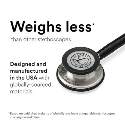 3M Littmann Classic III Monitoring Stethoscope, 5803, More Than 2X as Loud, Weighs Less, Stainless Steel Black-Finish Chestpiece, 27" Black Tube, Stem and Headset
